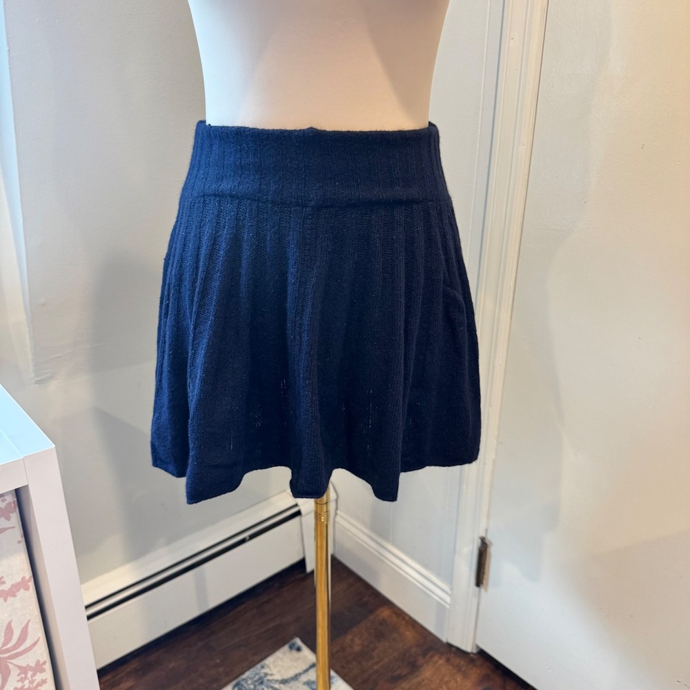 Brandy Melville Navy Angora Ribbed Knit A-Line Mini Skirt | Size One Size